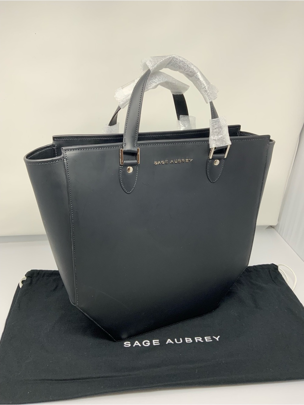 Sage Aubrey Lordes Black Leather Tote Bag Structured Carryall